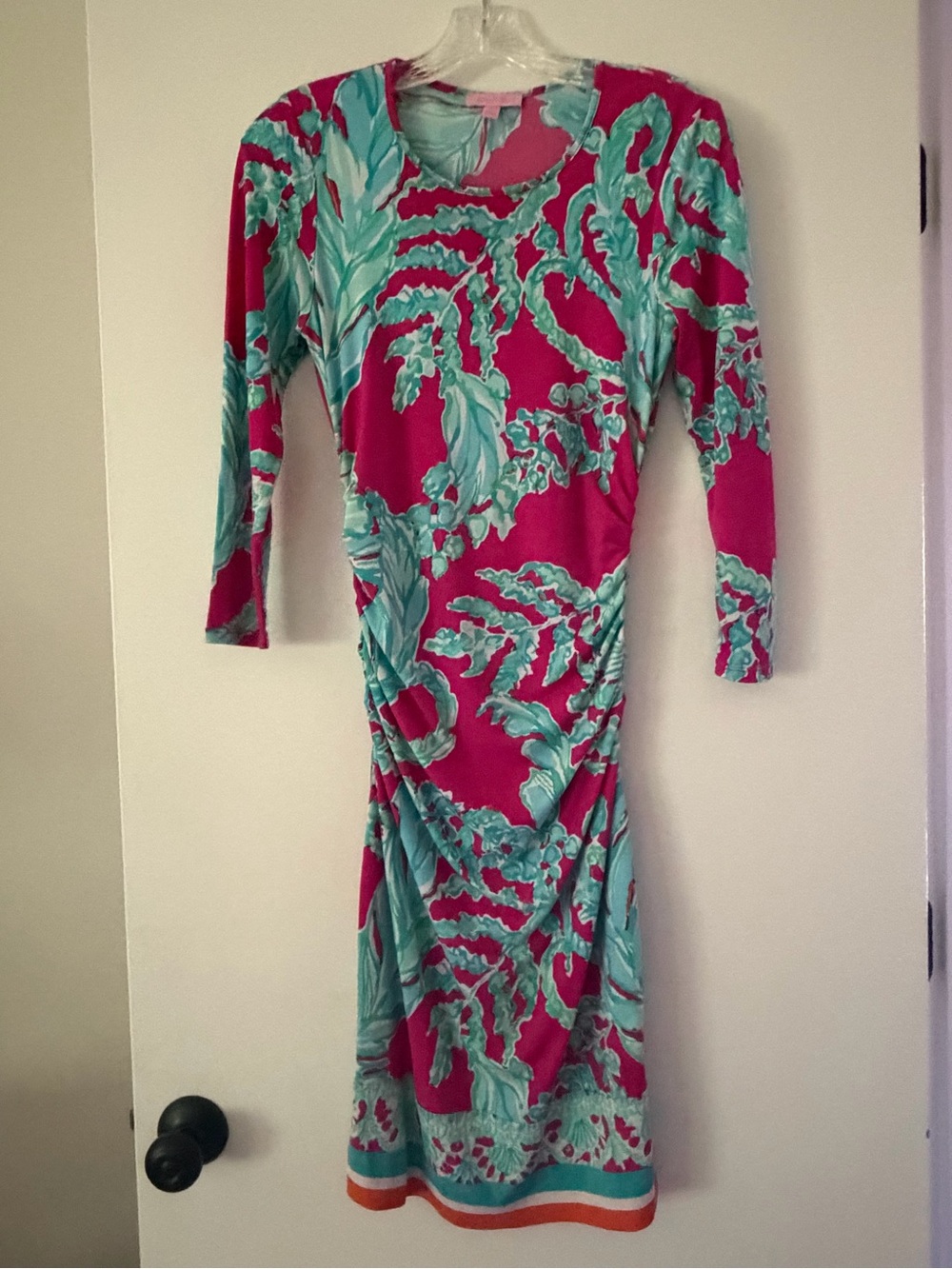 Lilly Pulitzer Fuchsia and Turquoise Long Sleeve Midi Dress